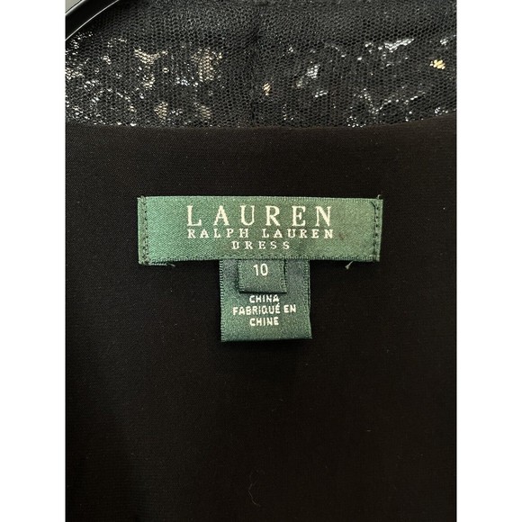 Lauren Ralph Lauren Sequined V Neck Wrap Black Midi Gown Dress Size 10 - Picture 9 of 10